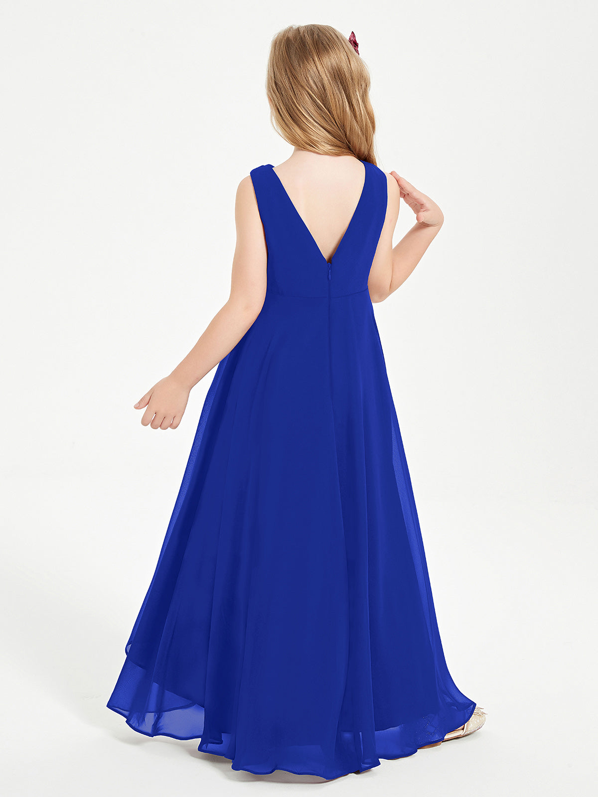 Modern Asymmetrical Cowl Neck Junior Bridesmaid Dresses Royal Blue